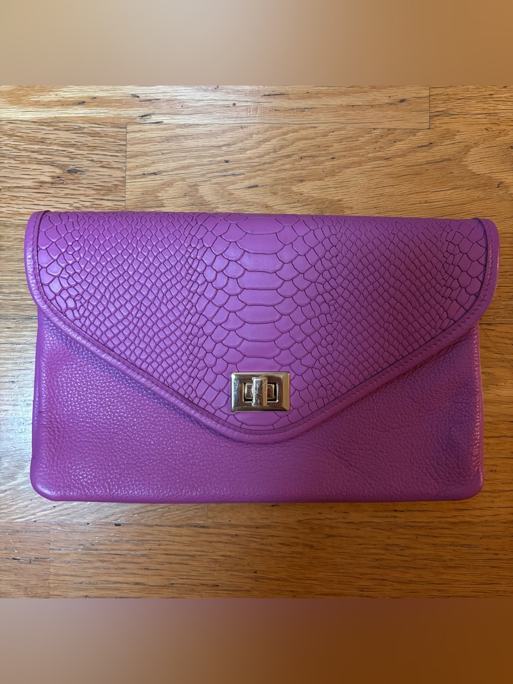 Gigi New York Purple Python Pebble Leather Turn Lock Classic Envelope Clutch Bag